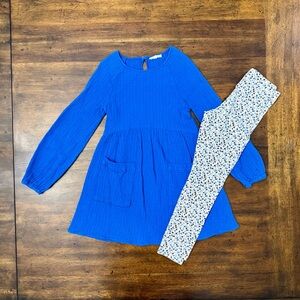 Copper Key Royal Blue Top and Floral Leggings Set Size 6 Like New